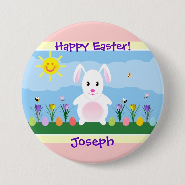 Happy Easter Bunny Personalized Pinback Button (Front)