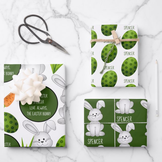 Happy Easter Bunny Personalized Wrapping Paper Sheets (Front)