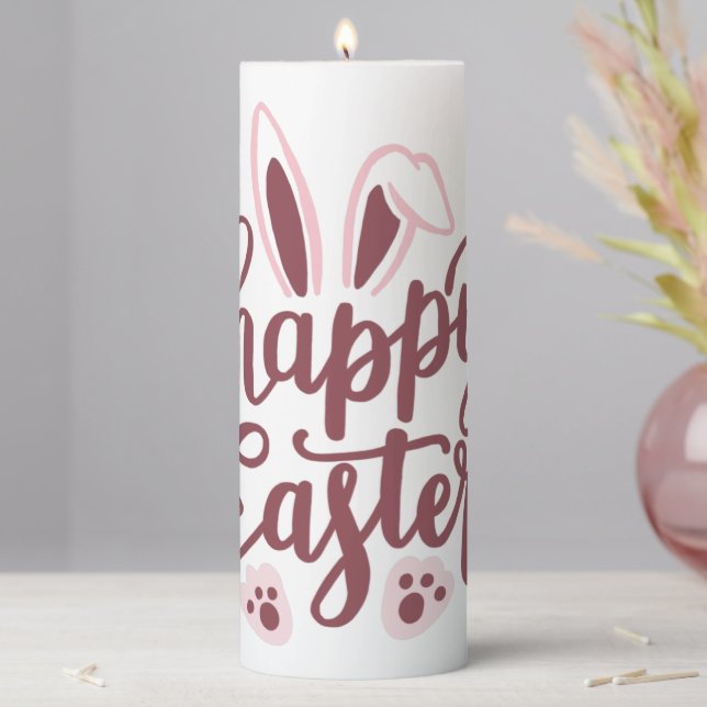 Happy Easter Bunny Pillar Candle – Cute Spring (In Situ)