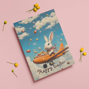 Happy Easter Bunny Pilot Airplane Postcard
