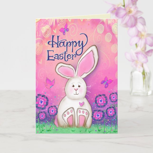 Happy Easter Bunny Pink Girly Cute Inspirivity Card (Orchid)