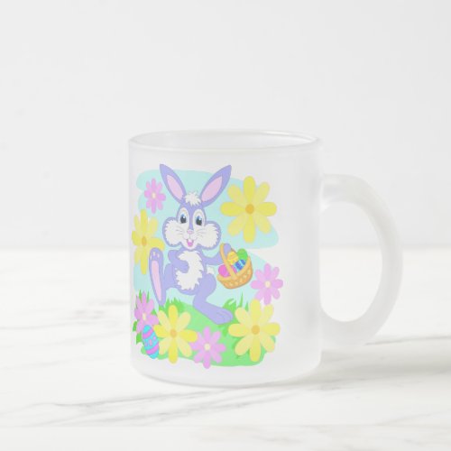 Happy Easter Bunny Pink Yellow Flowers Eggs Frosted Glass Coffee Mug