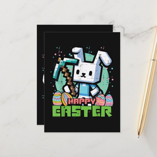 Happy Easter Bunny Pixel Game  Announcement Postcard (Front/Back In Situ)