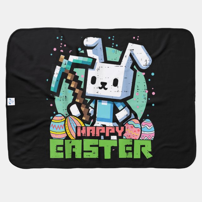 Happy Easter Bunny Pixel Game  Baby Blanket (Back Horizontal)