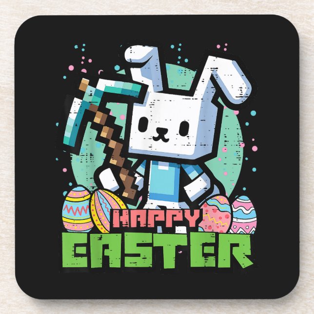 Happy Easter Bunny Pixel Game  Beverage Coaster (Front)