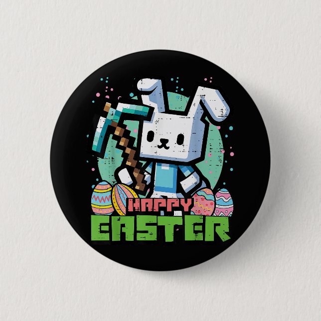 Happy Easter Bunny Pixel Game  Button (Front)