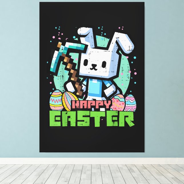 Happy Easter Bunny Pixel Game  Canvas Print (Insitu(Wood Floor))
