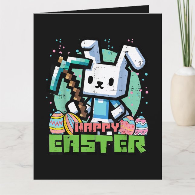 Happy Easter Bunny Pixel Game  Card (Front)