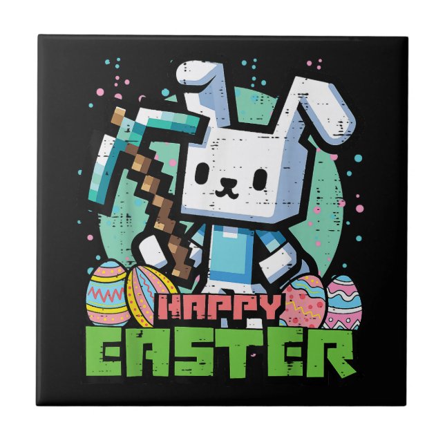 Happy Easter Bunny Pixel Game  Ceramic Tile (Front)