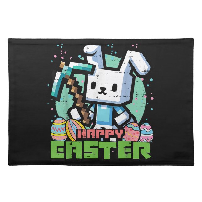 Happy Easter Bunny Pixel Game  Cloth Placemat (Front)