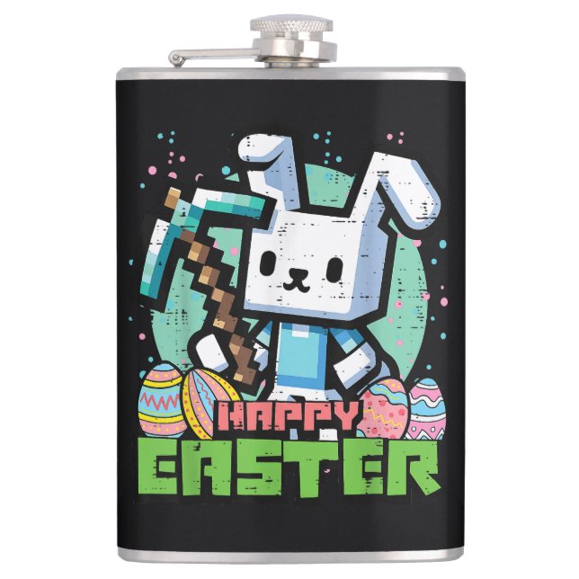 Happy Easter Bunny Pixel Game  Flask (Front)