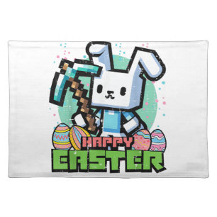 Happy Easter Bunny Pixel Game Gaming Gamer Boys Ki Cloth Placemat