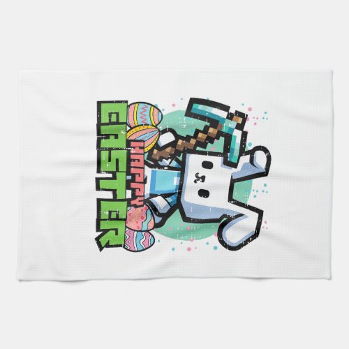Happy Easter Bunny Pixel Game Gaming Gamer Boys Ki Kitchen Towel