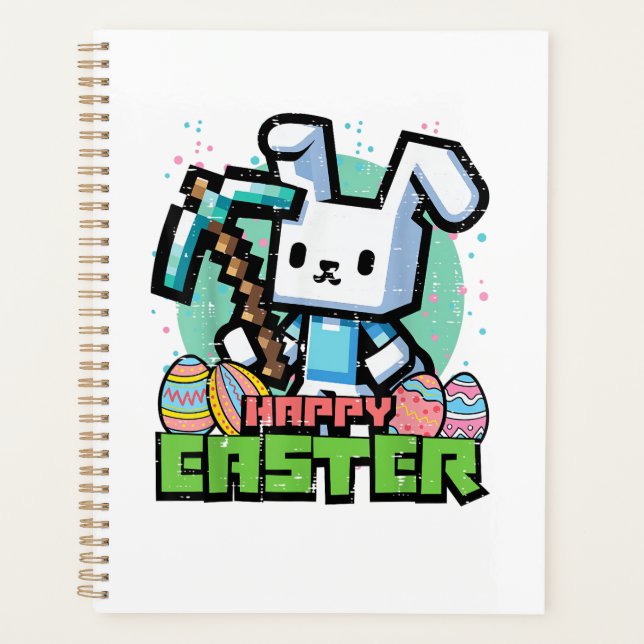 Happy Easter Bunny Pixel Game Gaming Gamer Boys Ki Planner (Front)