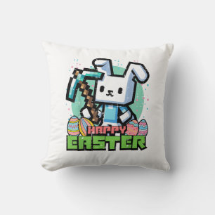 Happy Easter Bunny Pixel Game Gaming Gamer Boys Ki Throw Pillow