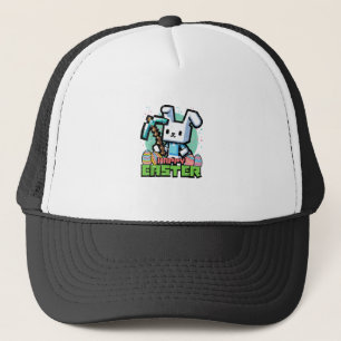 Happy Easter Bunny Pixel Game Gaming Gamer Boys Ki Trucker Hat