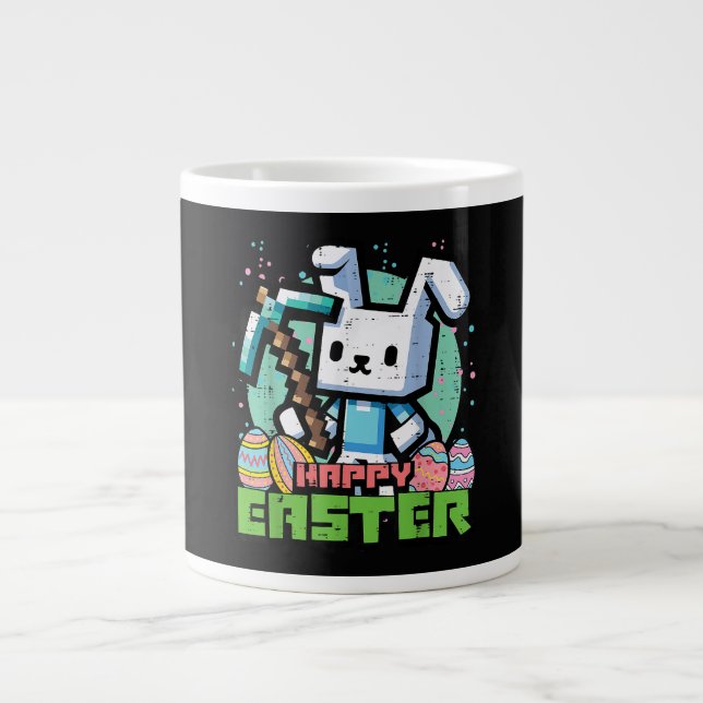 Happy Easter Bunny Pixel Game  Giant Coffee Mug (Front)