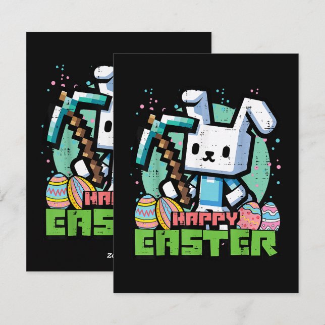 Happy Easter Bunny Pixel Game  Holiday Card (Front/Back)