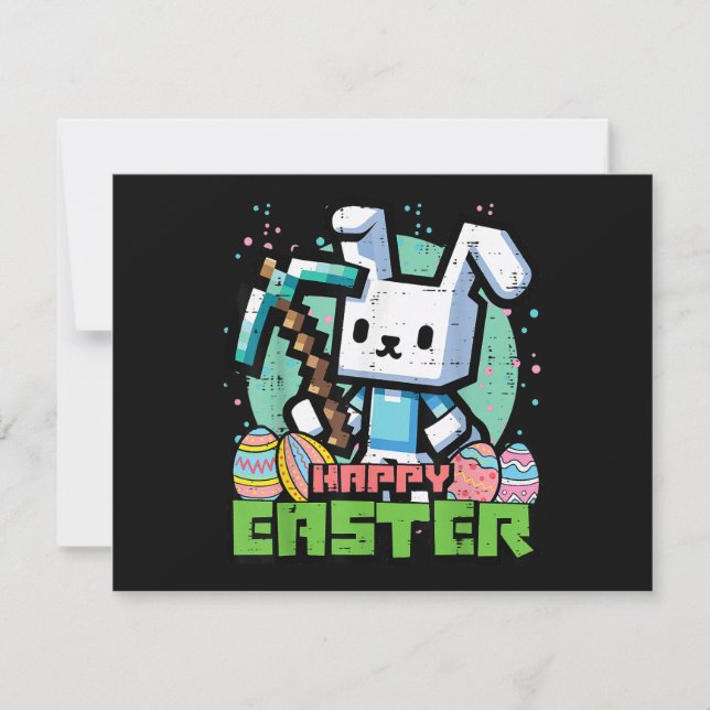 Happy Easter Bunny Pixel Game  Invitation (Front)