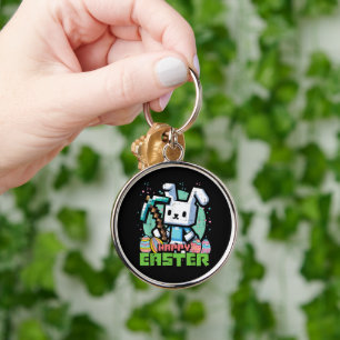 Happy Easter Bunny Pixel Game  Keychain