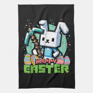 Happy Easter Bunny Pixel Game  Kitchen Towel