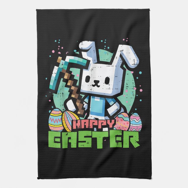 Happy Easter Bunny Pixel Game  Kitchen Towel (Vertical)