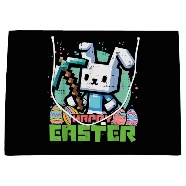 Happy Easter Bunny Pixel Game  Large Gift Bag (Front)