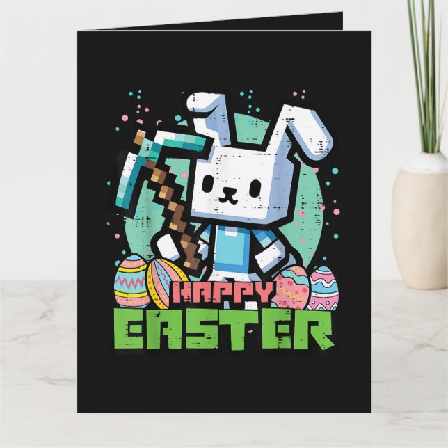 Happy Easter Bunny Pixel Game  Letterpress Thank You Card (Front)