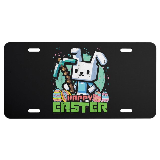 Happy Easter Bunny Pixel Game  License Plate (Front)