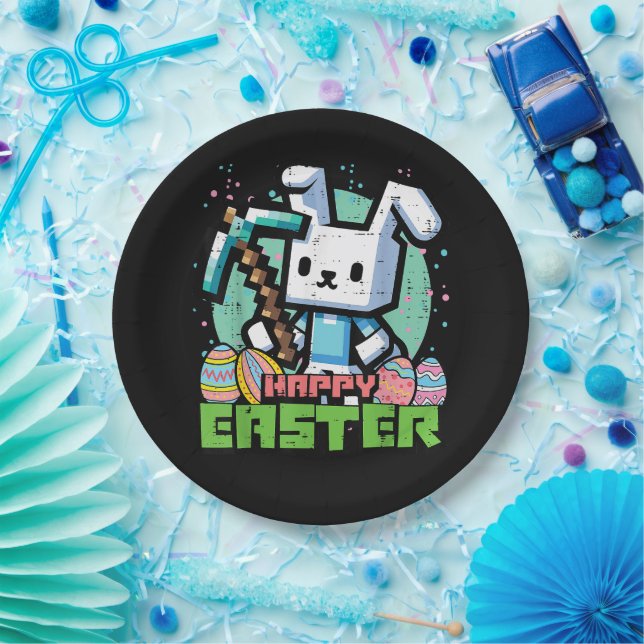 Happy Easter Bunny Pixel Game  Paper Plates (Party)