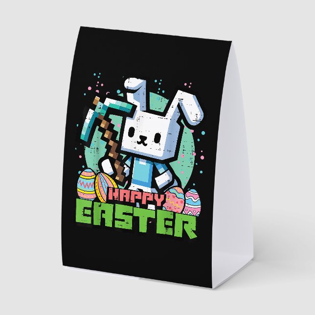 Happy Easter Bunny Pixel Game  Paper Table Tent (Front)