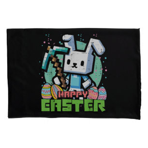 Happy Easter Bunny Pixel Game  Pillow Case