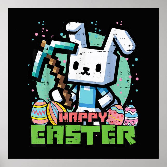 Happy Easter Bunny Pixel Game  Poster (Front)