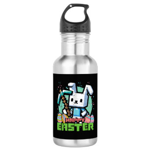 Happy Easter Bunny Pixel Game  Stainless Steel Water Bottle