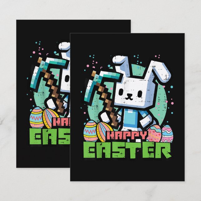 Happy Easter Bunny Pixel Game  Thank You Card (Front/Back)