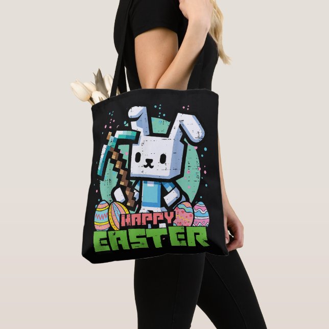 Happy Easter Bunny Pixel Game  Tote Bag (Close Up)