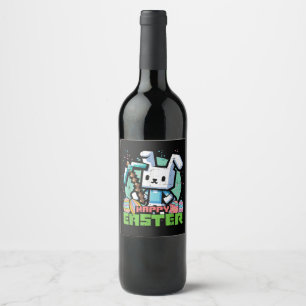 Happy Easter Bunny Pixel Game  Wine Label