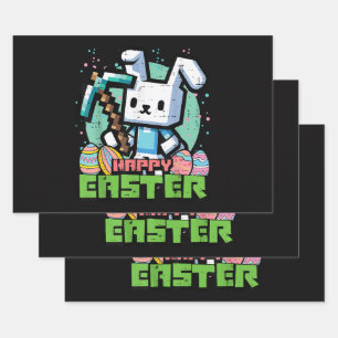 Happy Easter Bunny Pixel Game  Wrapping Paper Sheets