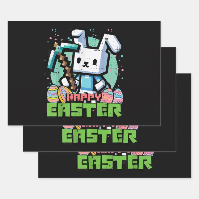 Happy Easter Bunny Pixel Game  Wrapping Paper Sheets (Set)