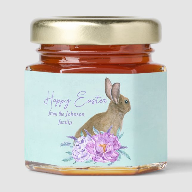 Happy Easter Bunny Pretty Customizable Honey Jar Favors (Front)