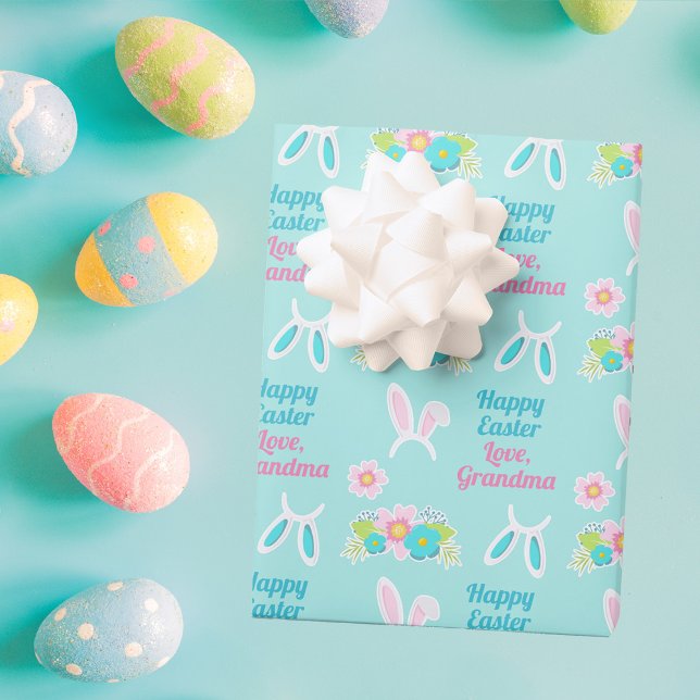 Happy Easter Bunny Pretty Personalized Pastel Teal Wrapping Paper Sheets (Creator Uploaded)