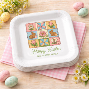 Happy Easter Bunny Quilt Pattern Family  Paper Plates