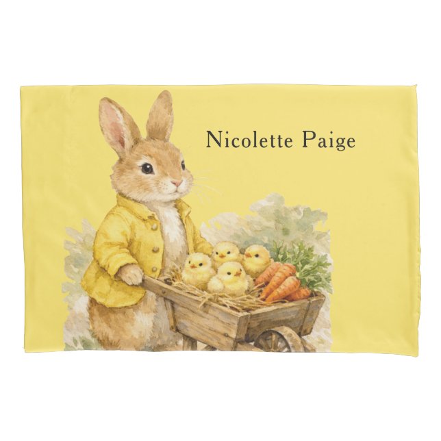 Happy Easter Bunny Rabbit Baby Shower Gift Pillow Case (Front)