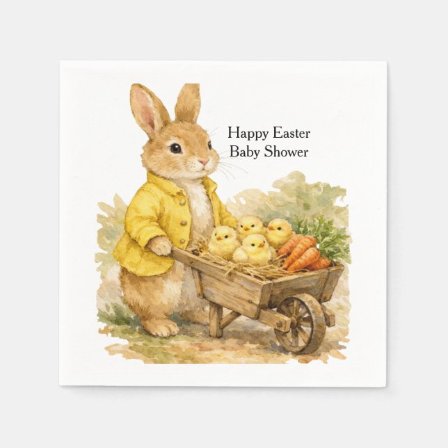 Happy Easter Bunny Rabbit Baby Shower Napkins (Front)