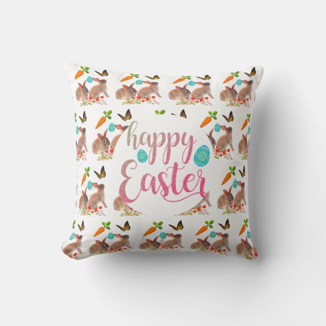 Happy Easter Bunny Rabbit Collage Design  Throw Pillow (Front)