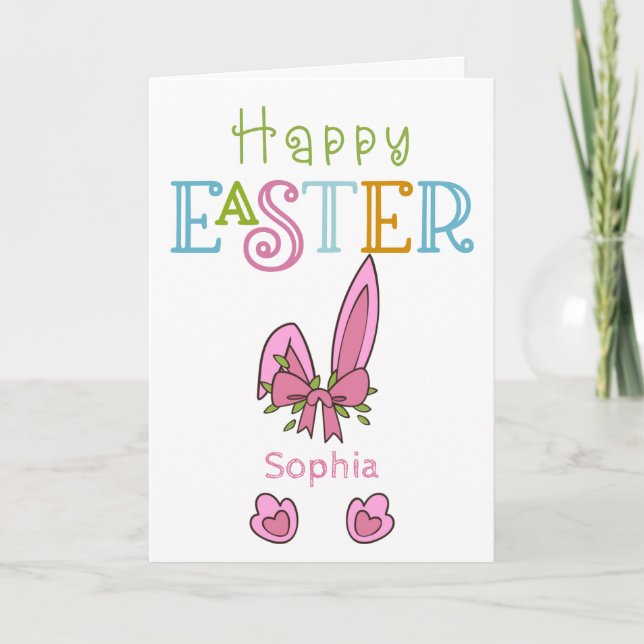 Happy Easter Bunny Rabbit Ears and Paws Cute Holiday Card (Front)
