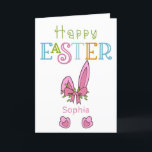 Happy Easter Bunny Rabbit Ears and Paws Cute Holiday Card<br><div class="desc">Cute and colorful personalized easter card. The design is lettered with "happty easter" in whimsical typography and decorated with pink easter bunny ears,  a pink bow and rabbit paws. You can personalize with a name or relative on the front and your own greeting on the inside.</div>