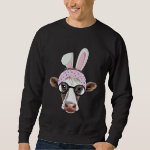 Happy Easter Bunny Rabbit Ears Cute Cow  Floral Gl Sweatshirt