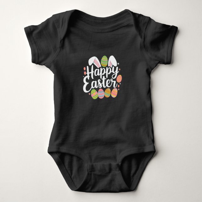 Happy Easter Bunny Rabbit Egg Holiday  Baby Bodysuit (Front)