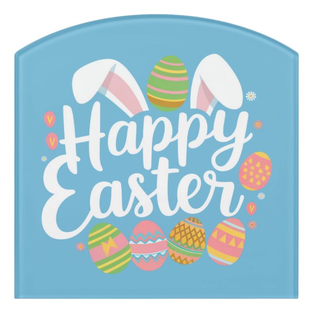 Happy Easter Bunny Rabbit Egg Holiday  Door Sign (Contour Front)